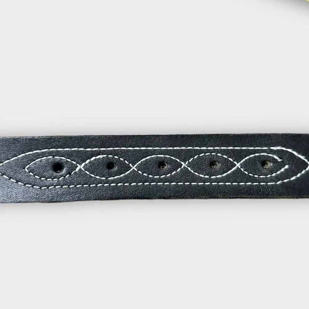 Vintage B.G. Street Belt Western Leather Embroidered Round Buckle Americana